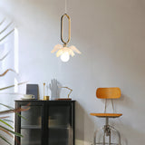 Modern Lotus Flower LED Pendant Light Resin Bloom Oval Ring Hanging Ceiling Lamp