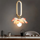 Modern Lotus Flower LED Pendant Light Resin Bloom Oval Ring Hanging Ceiling Lamp