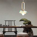 Modern Lotus Flower LED Pendant Light Resin Bloom Oval Ring Hanging Ceiling Lamp