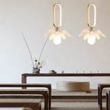 Modern Lotus Flower LED Pendant Light Resin Bloom Oval Ring Hanging Ceiling Lamp