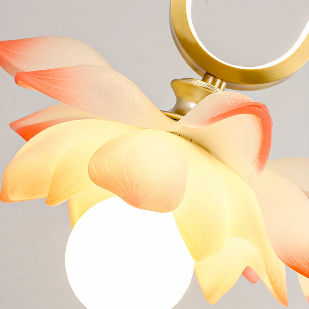Modern Lotus Flower LED Pendant Light Resin Bloom Oval Ring Hanging Ceiling Lamp