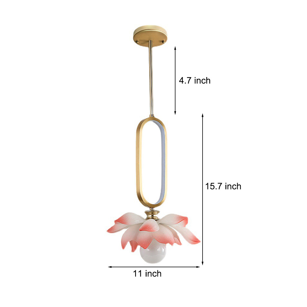 Modern Lotus Flower LED Pendant Light Resin Bloom Oval Ring Hanging Ceiling Lamp