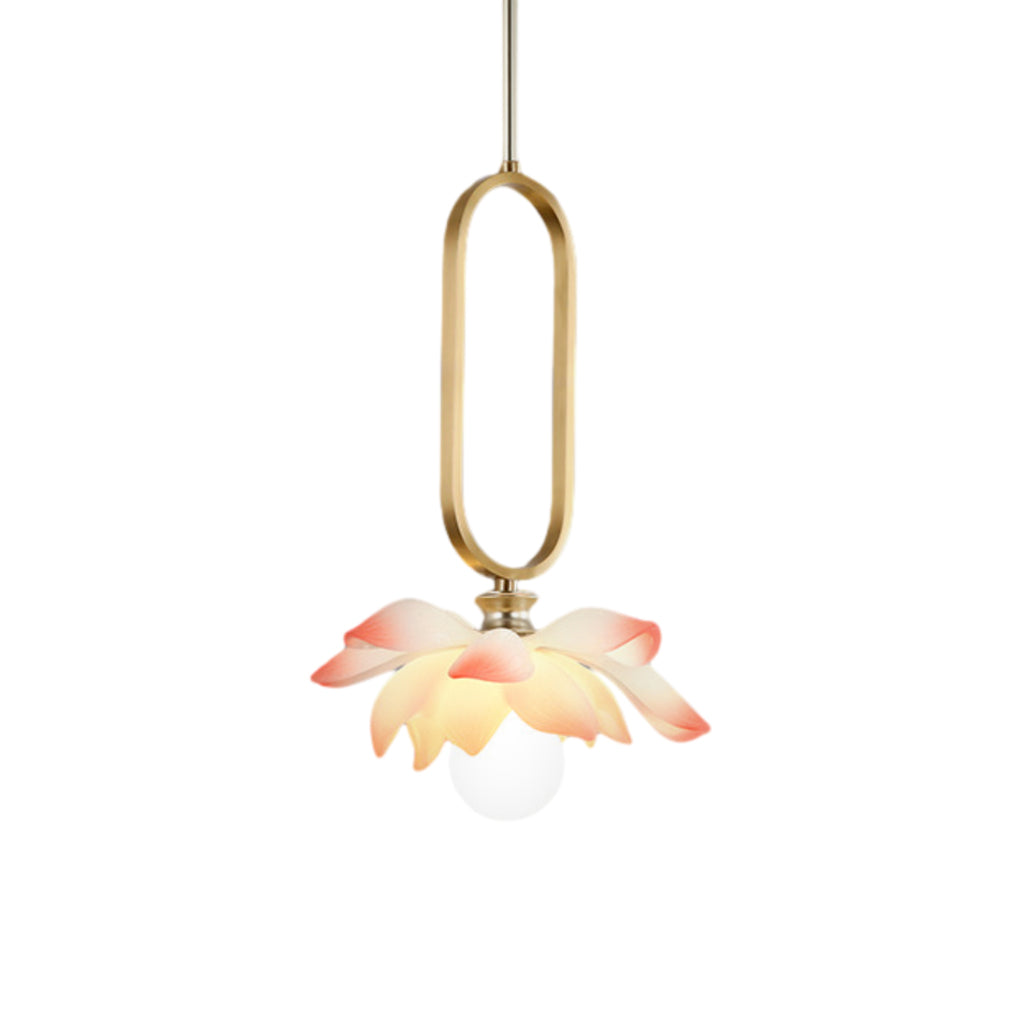 Modern Lotus Flower LED Pendant Light Resin Bloom Oval Ring Hanging Ceiling Lamp