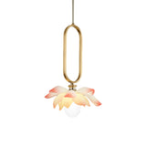 Modern Lotus Flower LED Pendant Light Resin Bloom Oval Ring Hanging Ceiling Lamp