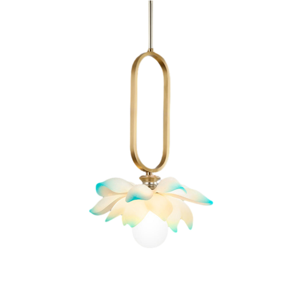 Modern Lotus Flower LED Pendant Light Resin Bloom Oval Ring Hanging Ceiling Lamp
