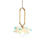 Modern Lotus Flower LED Pendant Light Resin Bloom Oval Ring Hanging Ceiling Lamp