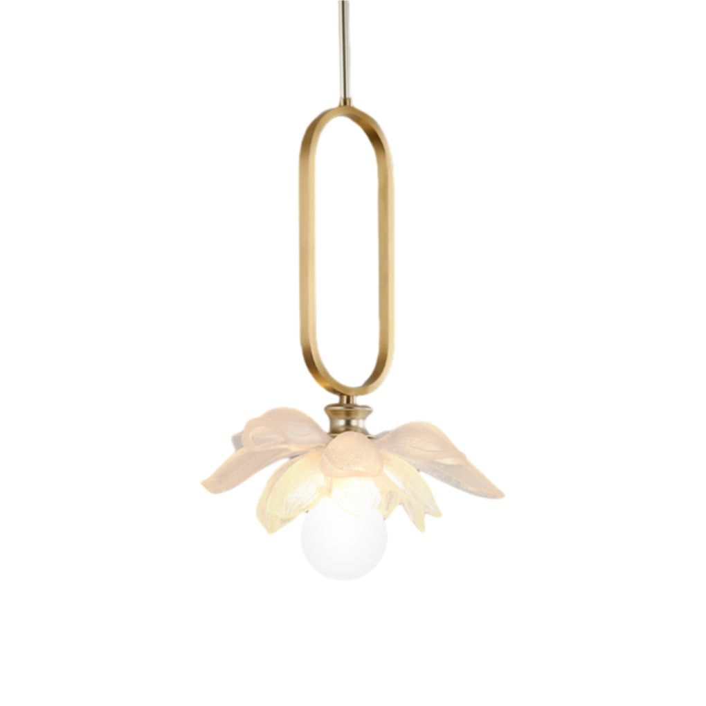 Modern Lotus Flower LED Pendant Light Resin Bloom Oval Ring Hanging Ceiling Lamp