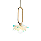 Modern Lotus Flower LED Pendant Light Resin Bloom Oval Ring Hanging Ceiling Lamp