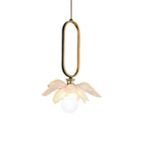 Modern Lotus Flower LED Pendant Light Resin Bloom Oval Ring Hanging Ceiling Lamp