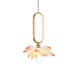 Modern Lotus Flower LED Pendant Light Resin Bloom Oval Ring Hanging Ceiling Lamp