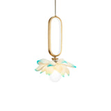 Modern Lotus Flower LED Pendant Light Resin Bloom Oval Ring Hanging Ceiling Lamp