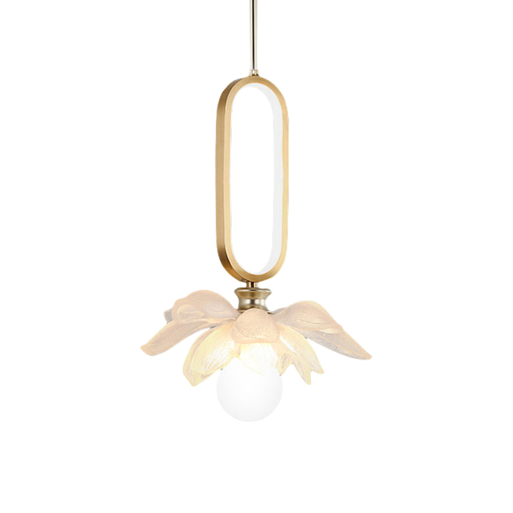 Modern Lotus Flower LED Pendant Light Resin Bloom Oval Ring Hanging Ceiling Lamp