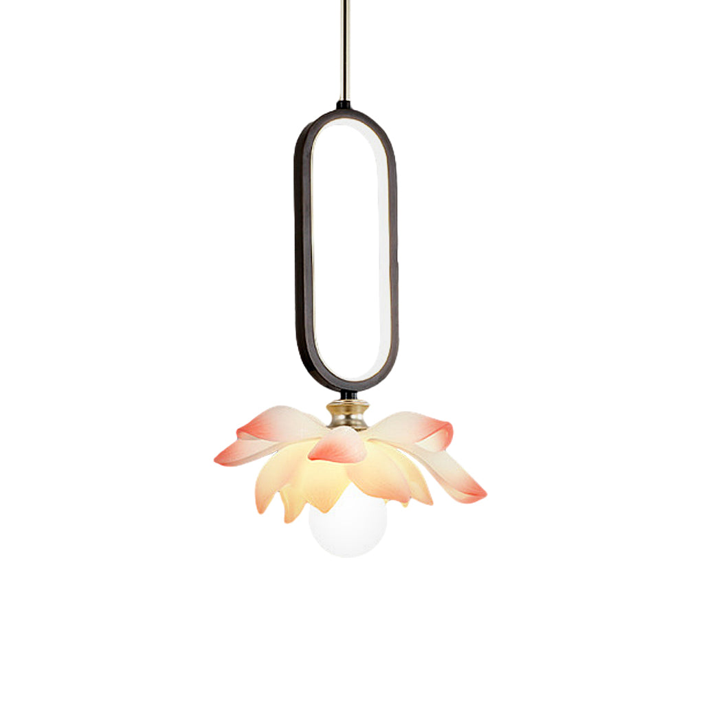 Modern Lotus Flower LED Pendant Light Resin Bloom Oval Ring Hanging Ceiling Lamp