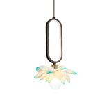Modern Lotus Flower LED Pendant Light Resin Bloom Oval Ring Hanging Ceiling Lamp