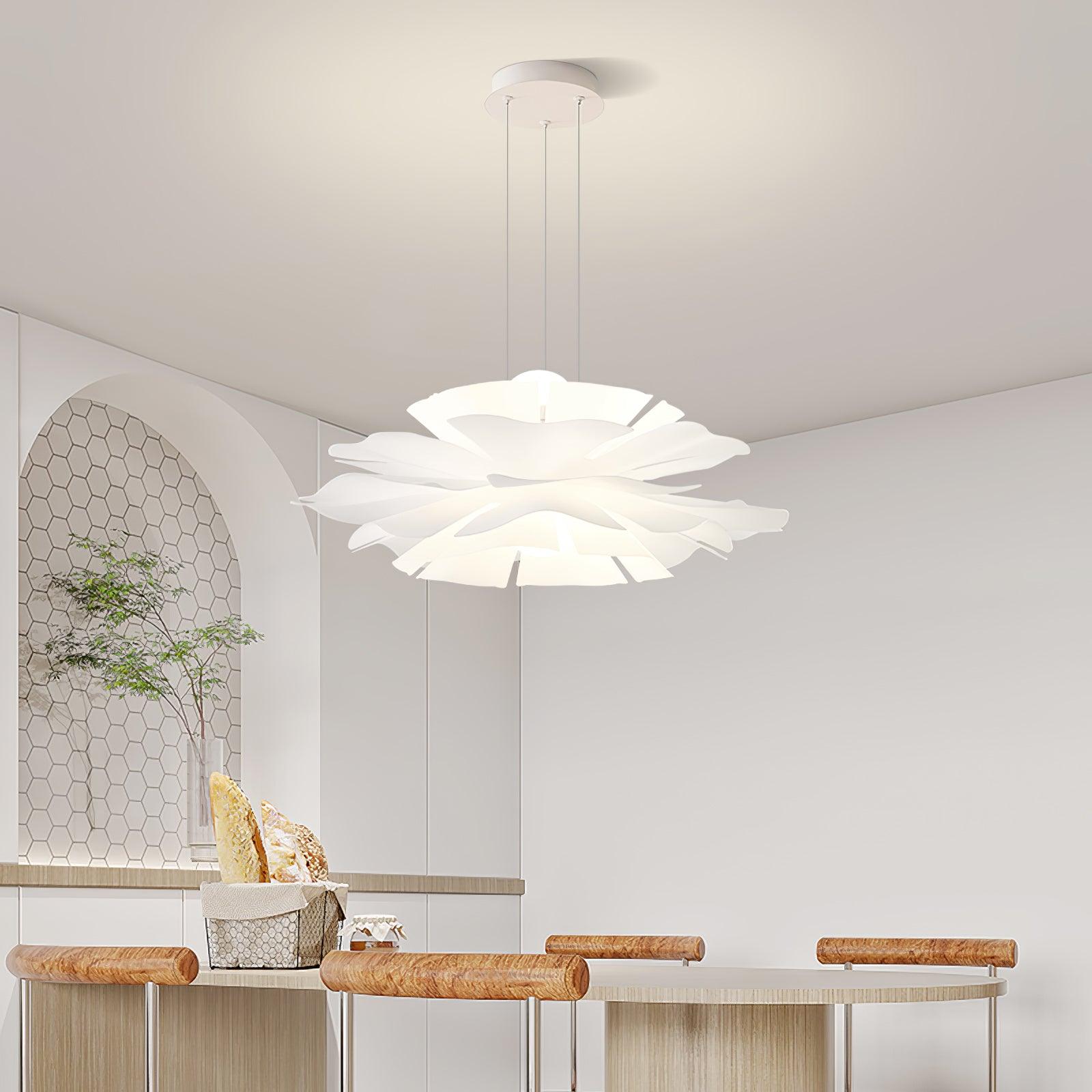 Modern Lotus Flower Pendant Light Fixture White Acrylic Petal Hanging Ceiling Lamp