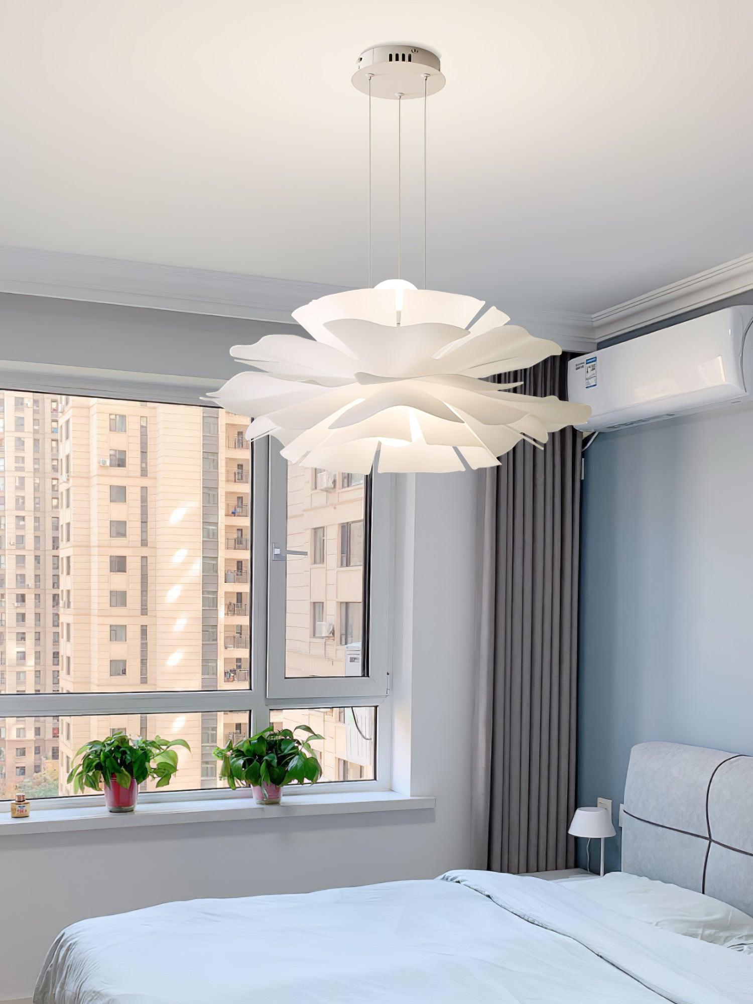 Modern Lotus Flower Pendant Light Fixture White Acrylic Petal Hanging Ceiling Lamp