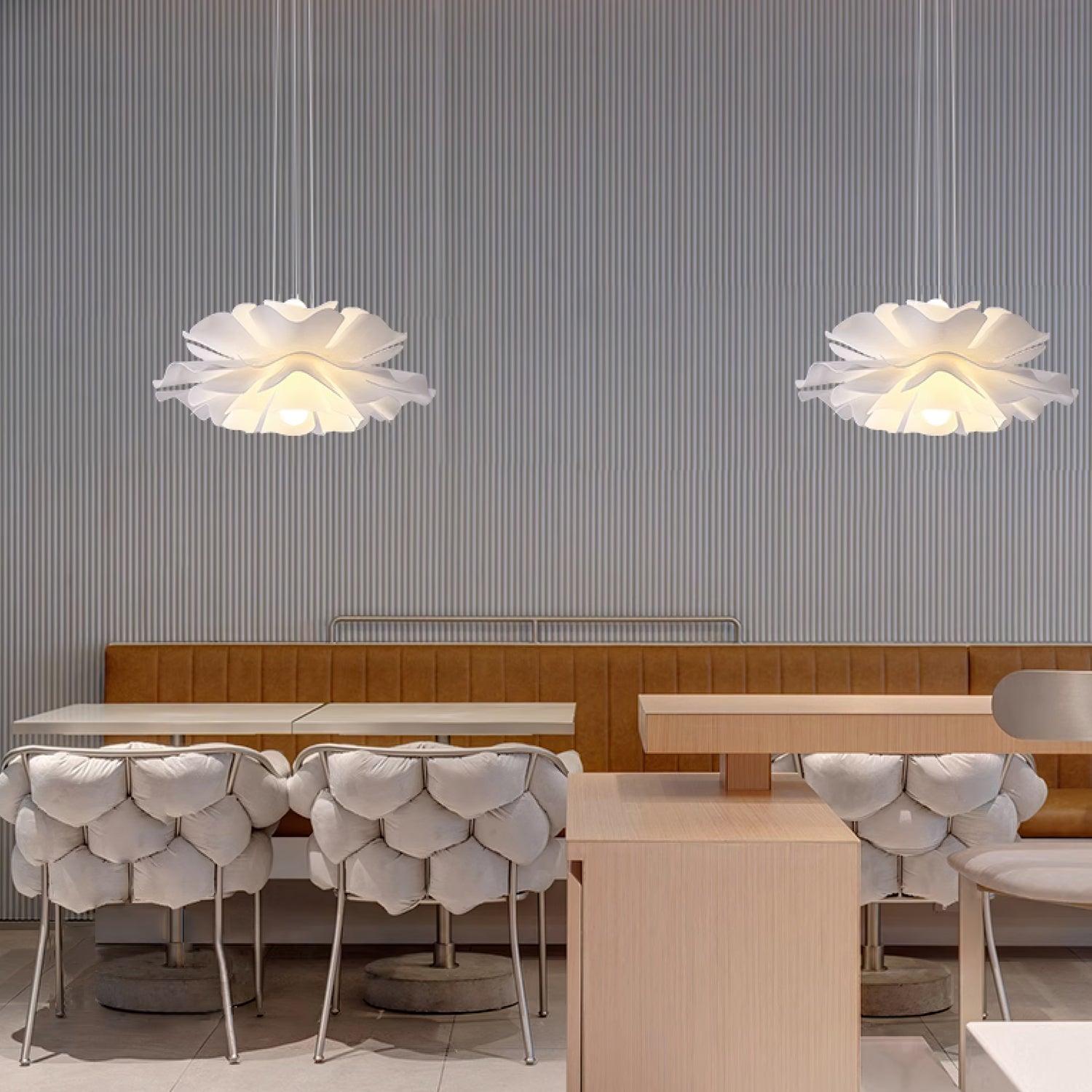 Modern Lotus Flower Pendant Light Fixture White Acrylic Petal Hanging Ceiling Lamp