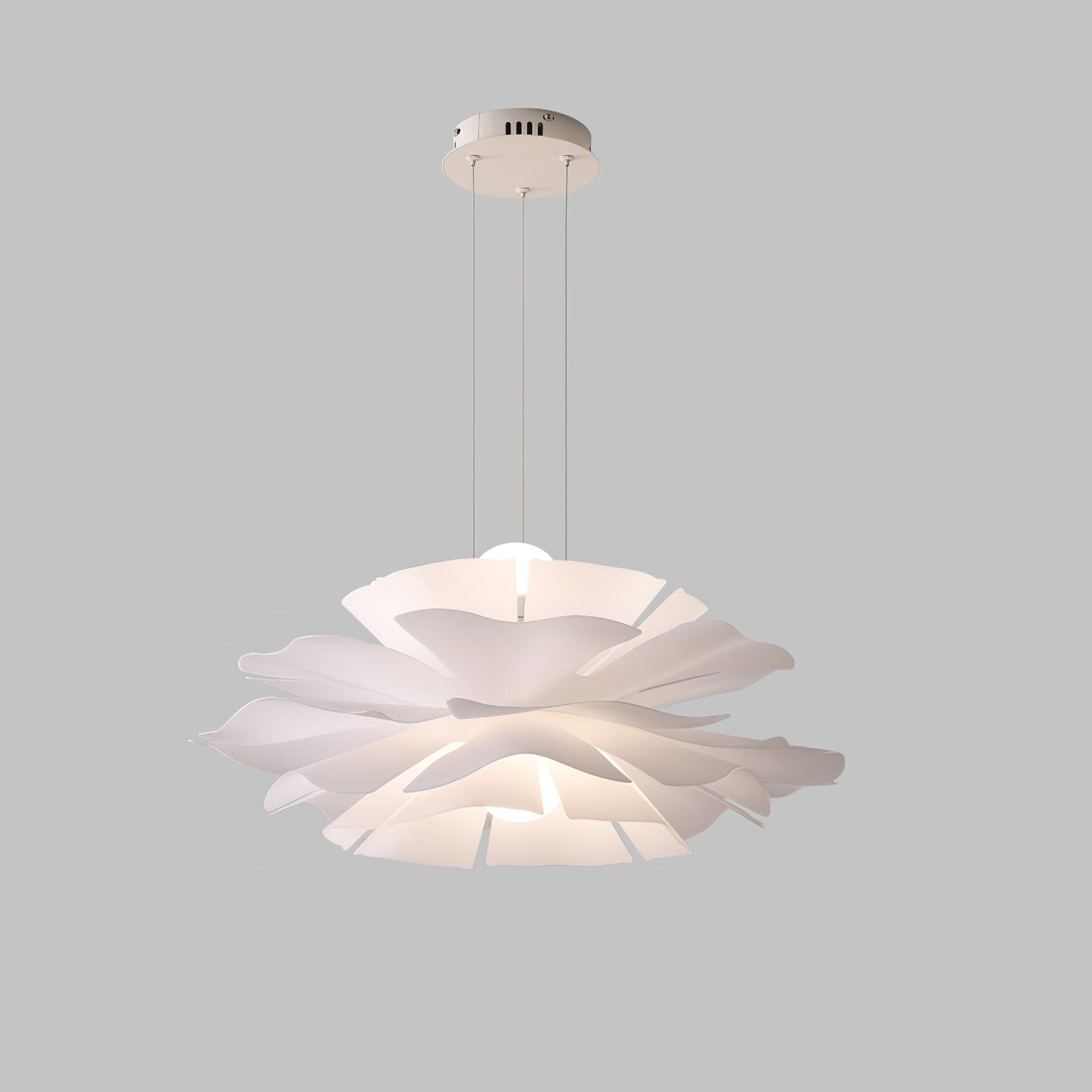 Modern Lotus Flower Pendant Light Fixture White Acrylic Petal Hanging Ceiling Lamp
