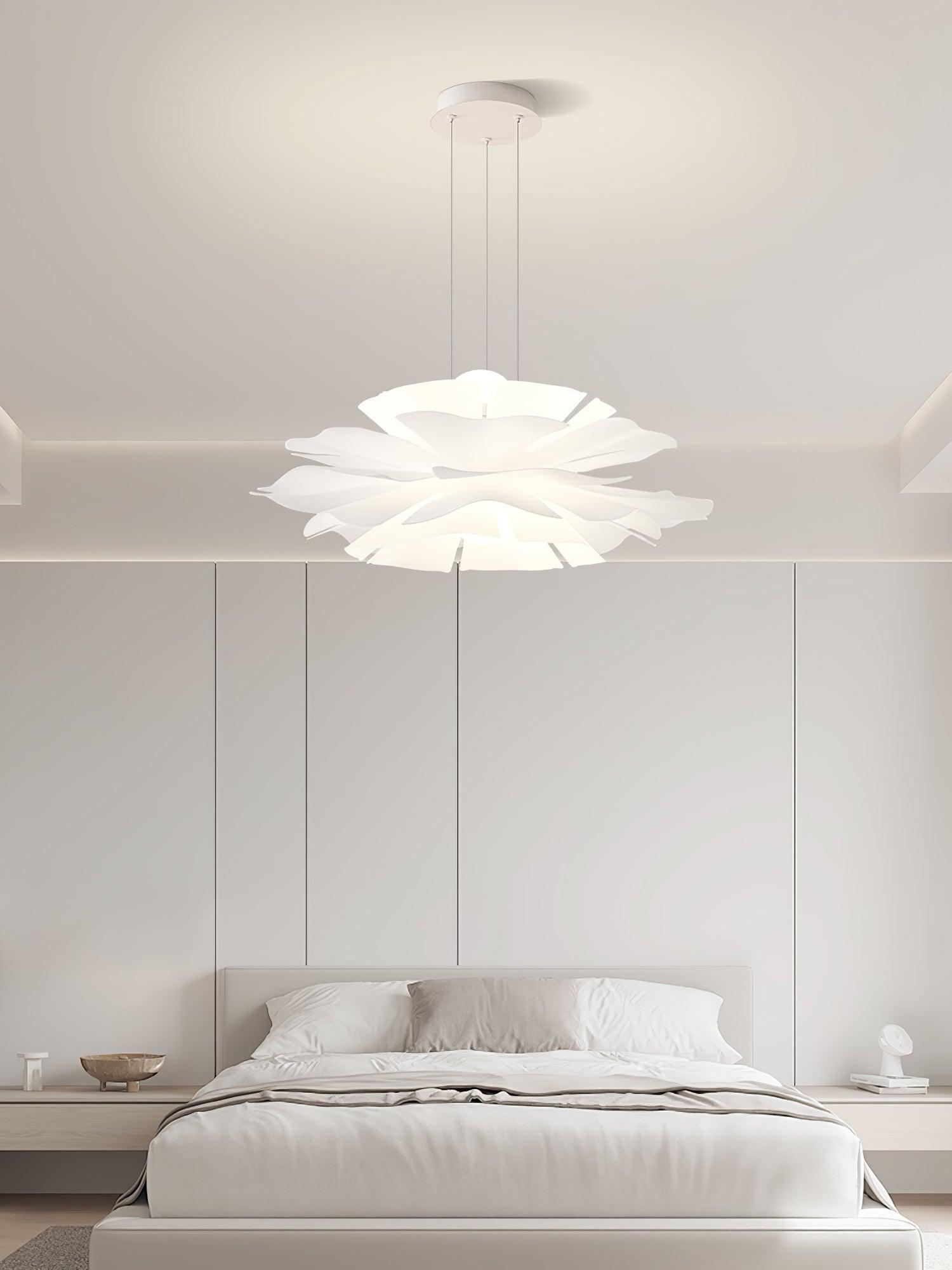 Modern Lotus Flower Pendant Light Fixture White Acrylic Petal Hanging Ceiling Lamp