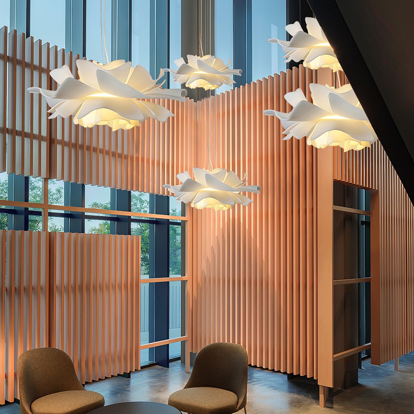 Modern Lotus Flower Pendant Light Fixture White Acrylic Petal Hanging Ceiling Lamp
