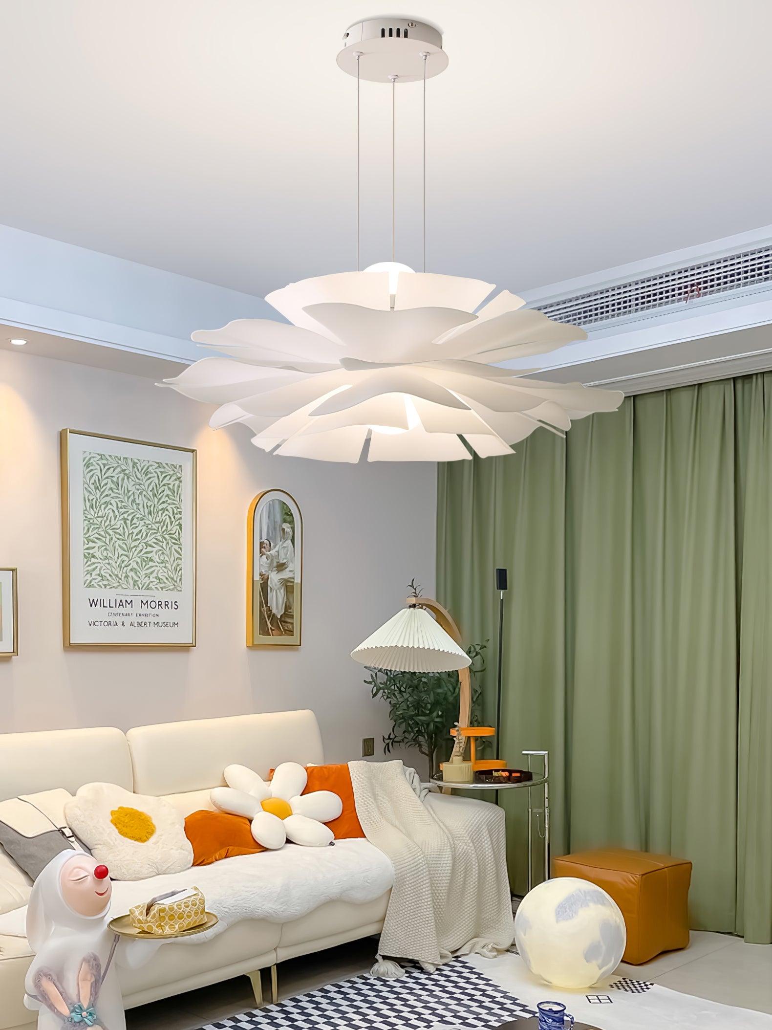 Modern Lotus Flower Pendant Light Fixture White Acrylic Petal Hanging Ceiling Lamp