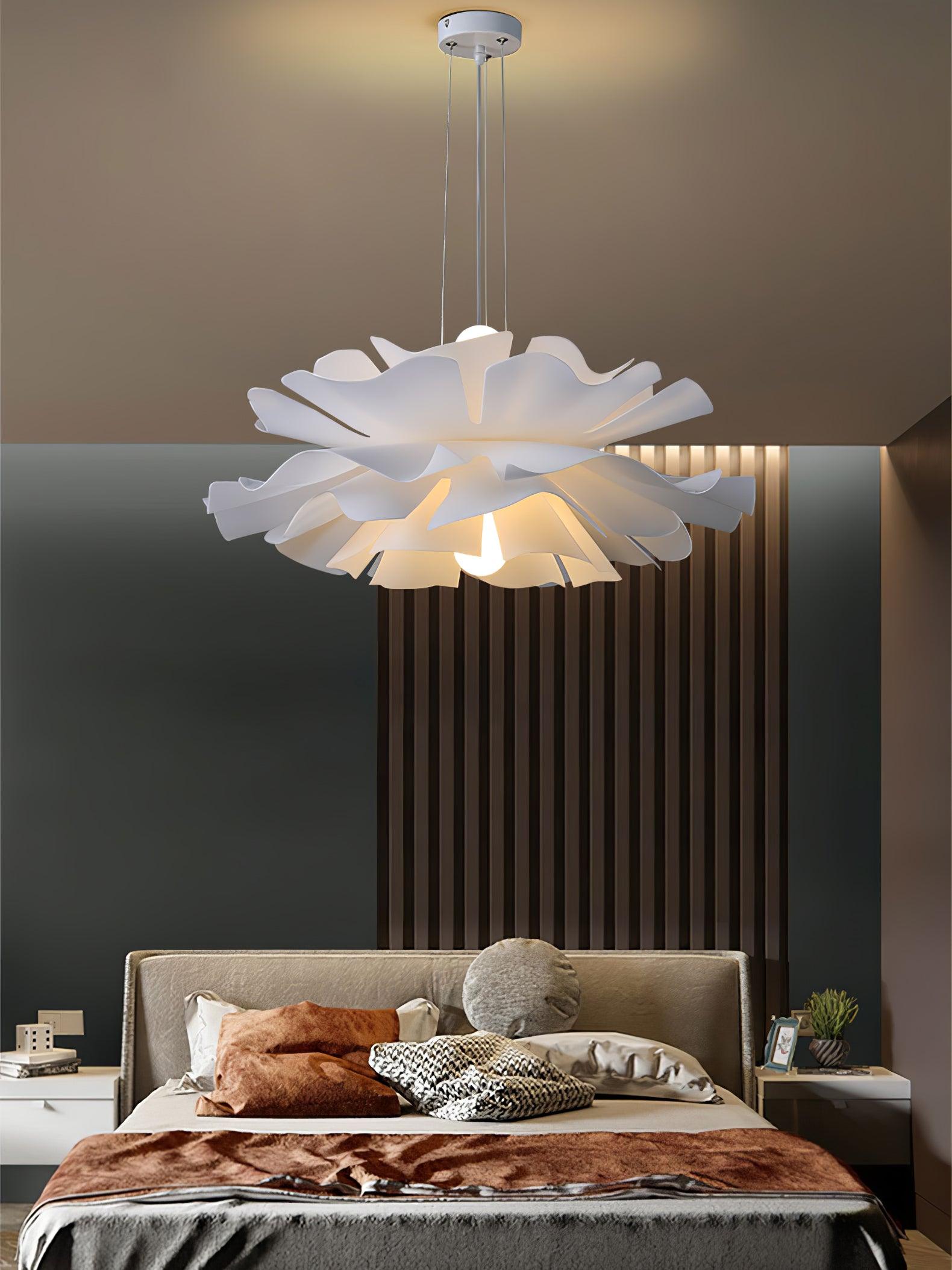 Modern Lotus Flower Pendant Light Fixture White Acrylic Petal Hanging Ceiling Lamp