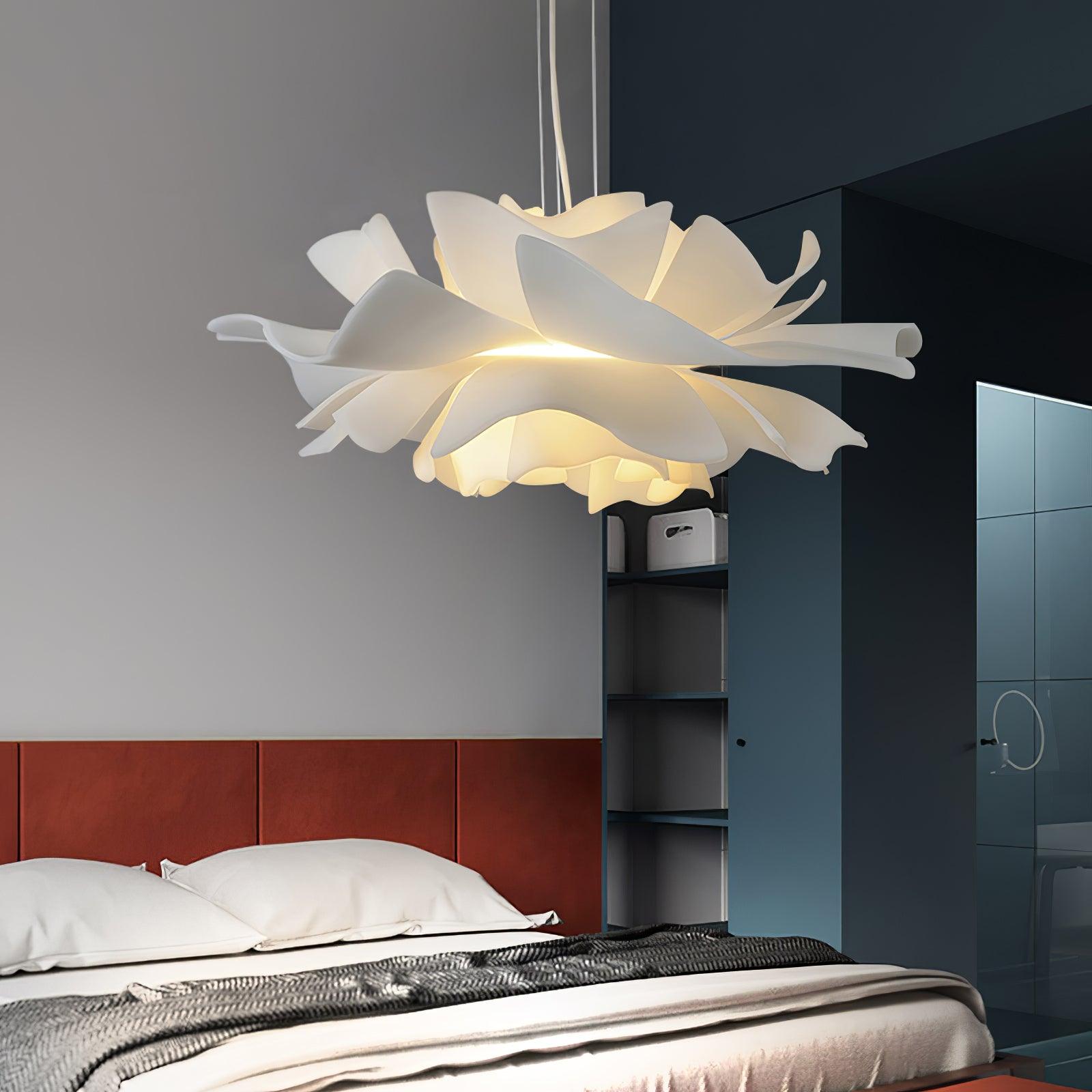 Modern Lotus Flower Pendant Light Fixture White Acrylic Petal Hanging Ceiling Lamp