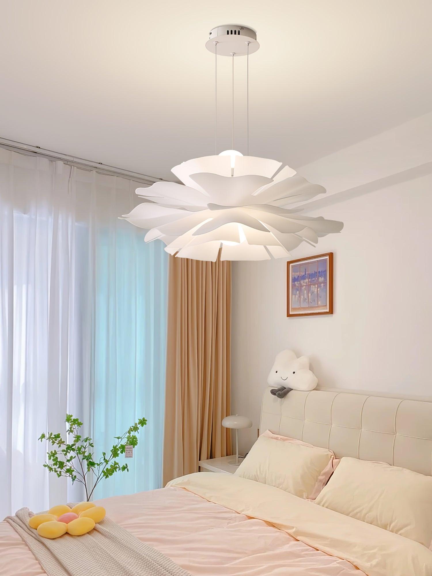 Modern Lotus Flower Pendant Light Fixture White Acrylic Petal Hanging Ceiling Lamp