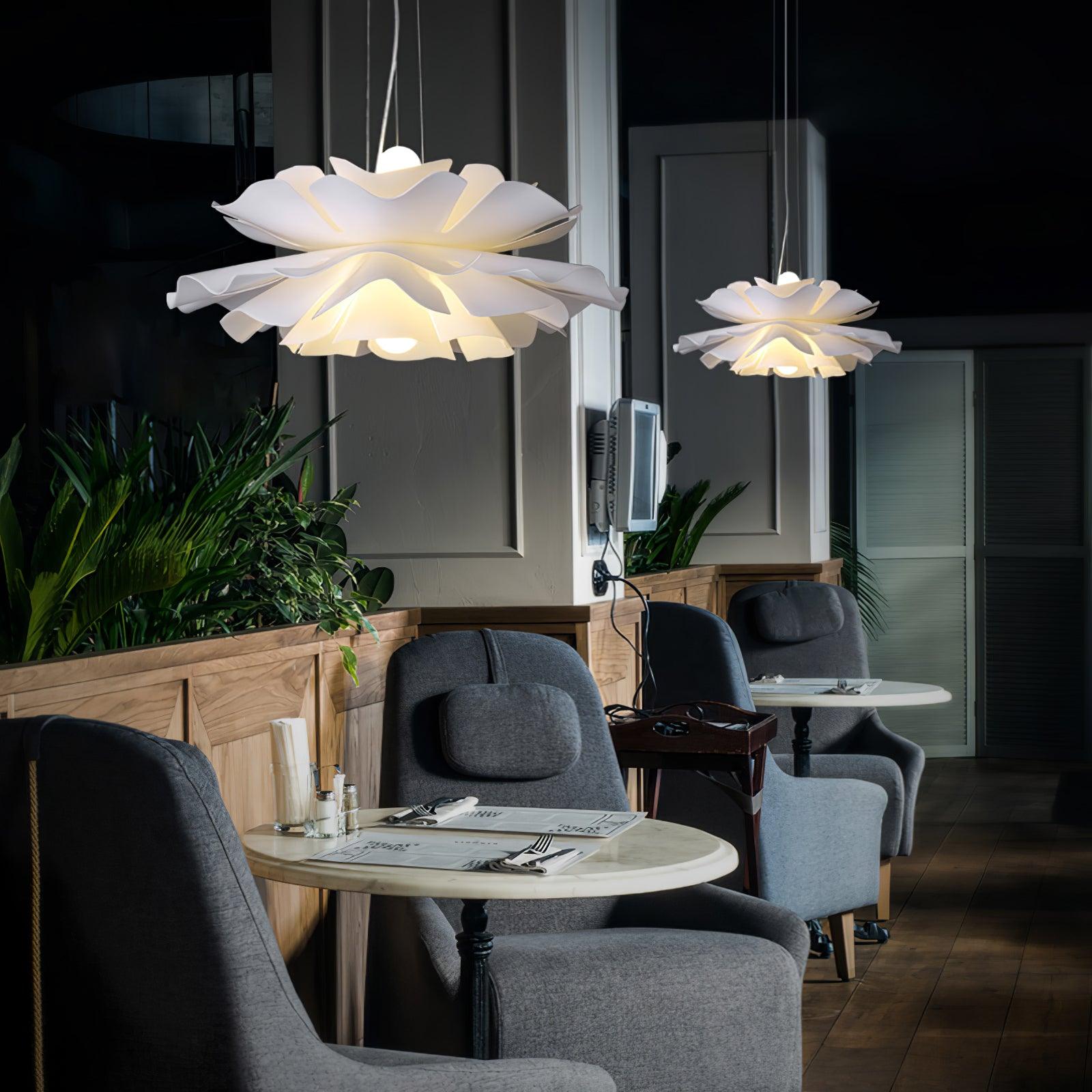 Modern Lotus Flower Pendant Light Fixture White Acrylic Petal Hanging Ceiling Lamp