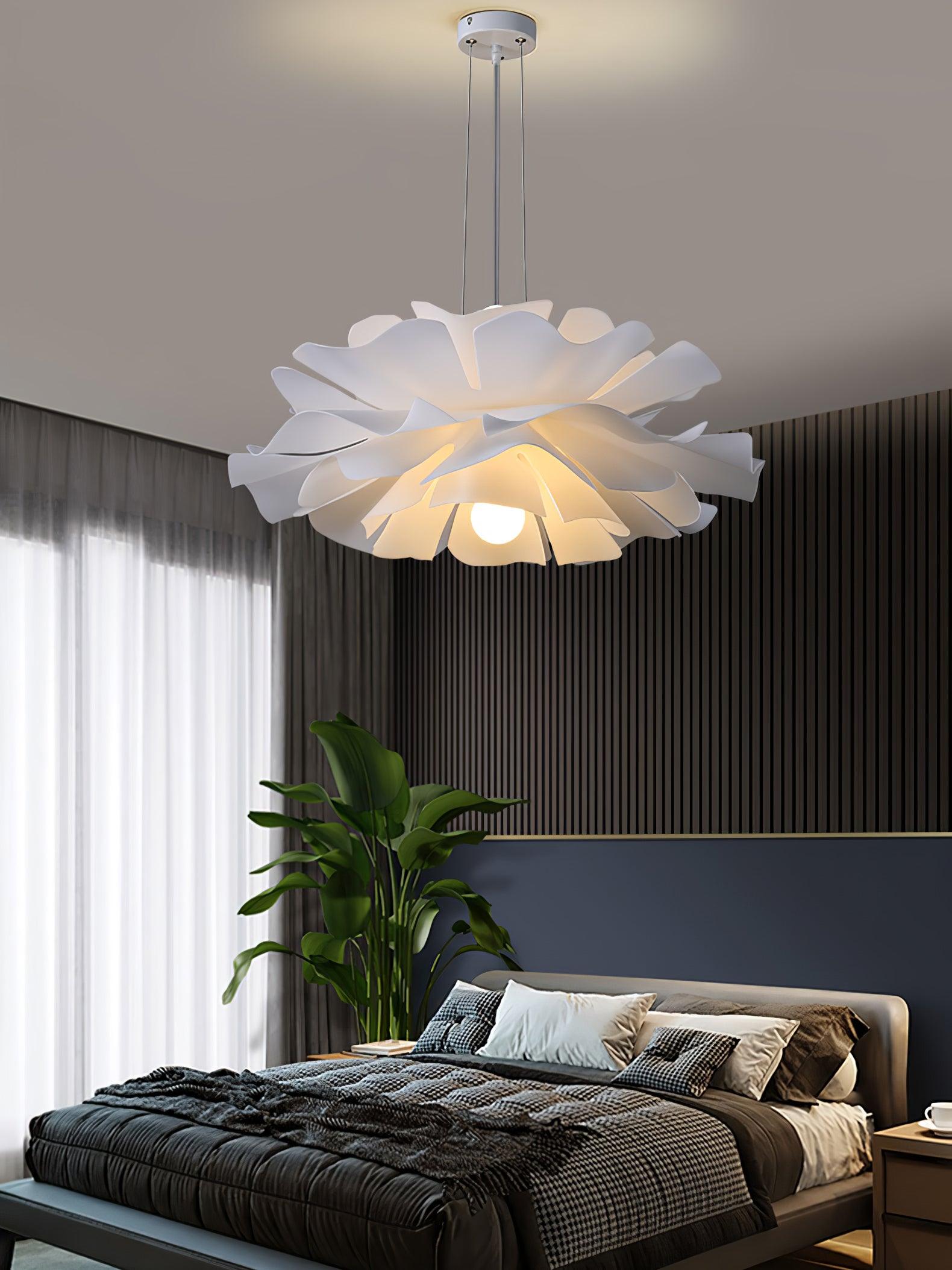 Modern Lotus Flower Pendant Light Fixture White Acrylic Petal Hanging Ceiling Lamp