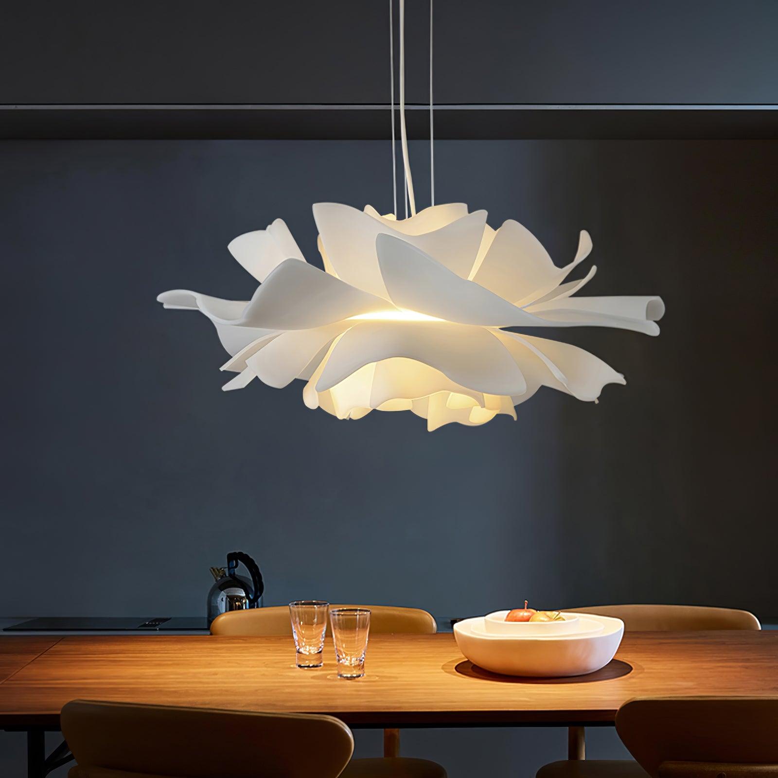 Modern Lotus Flower Pendant Light Fixture White Acrylic Petal Hanging Ceiling Lamp