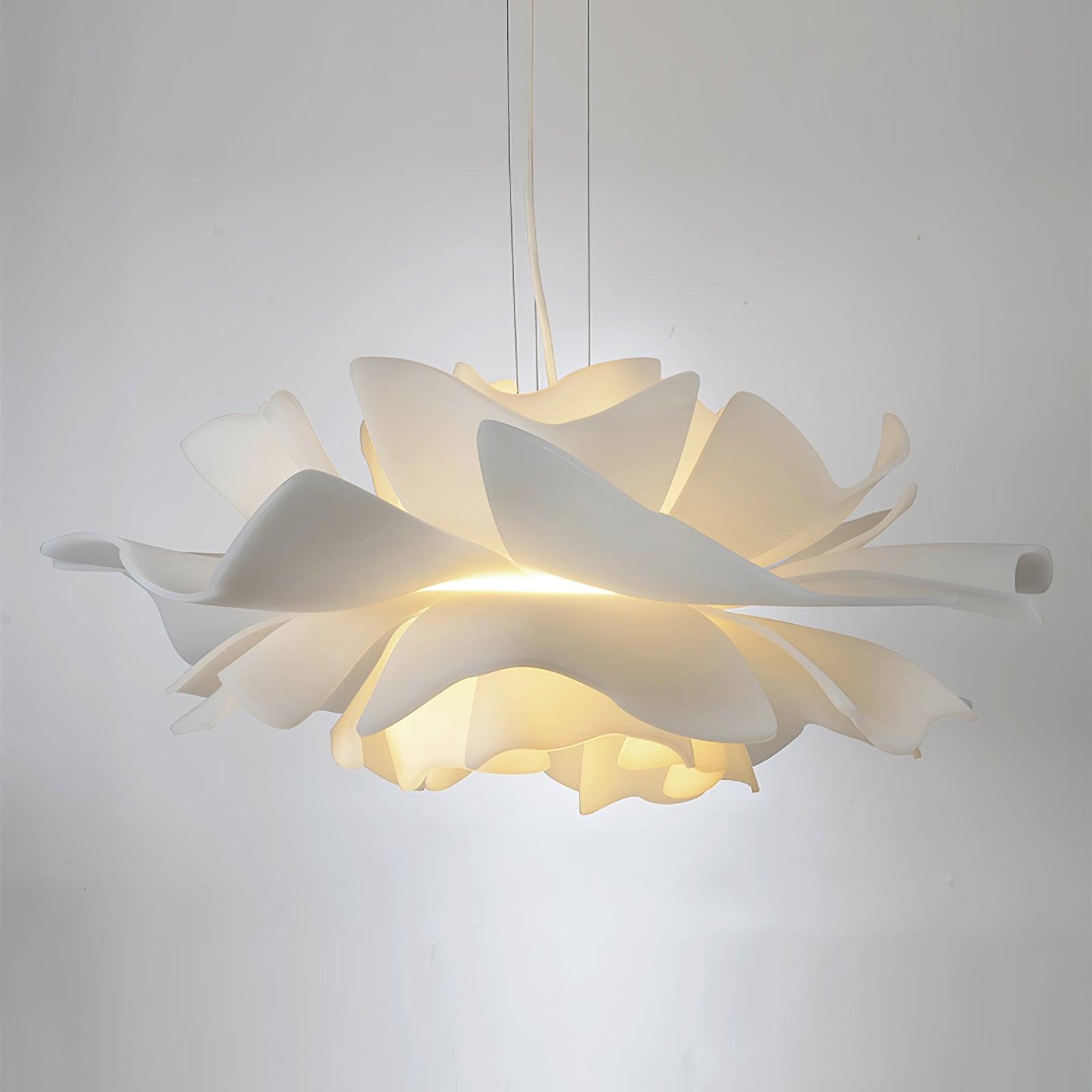 Modern Lotus Flower Pendant Light Fixture White Acrylic Petal Hanging Ceiling Lamp
