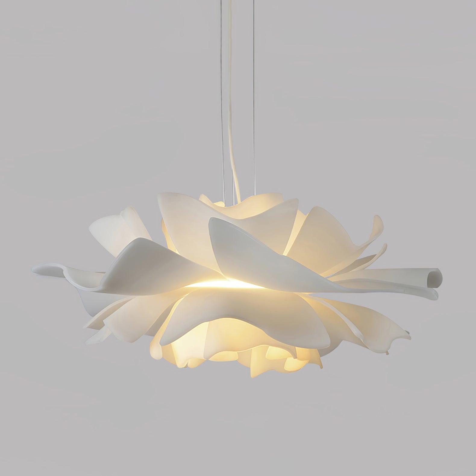 Modern Lotus Flower Pendant Light Fixture White Acrylic Petal Hanging Ceiling Lamp