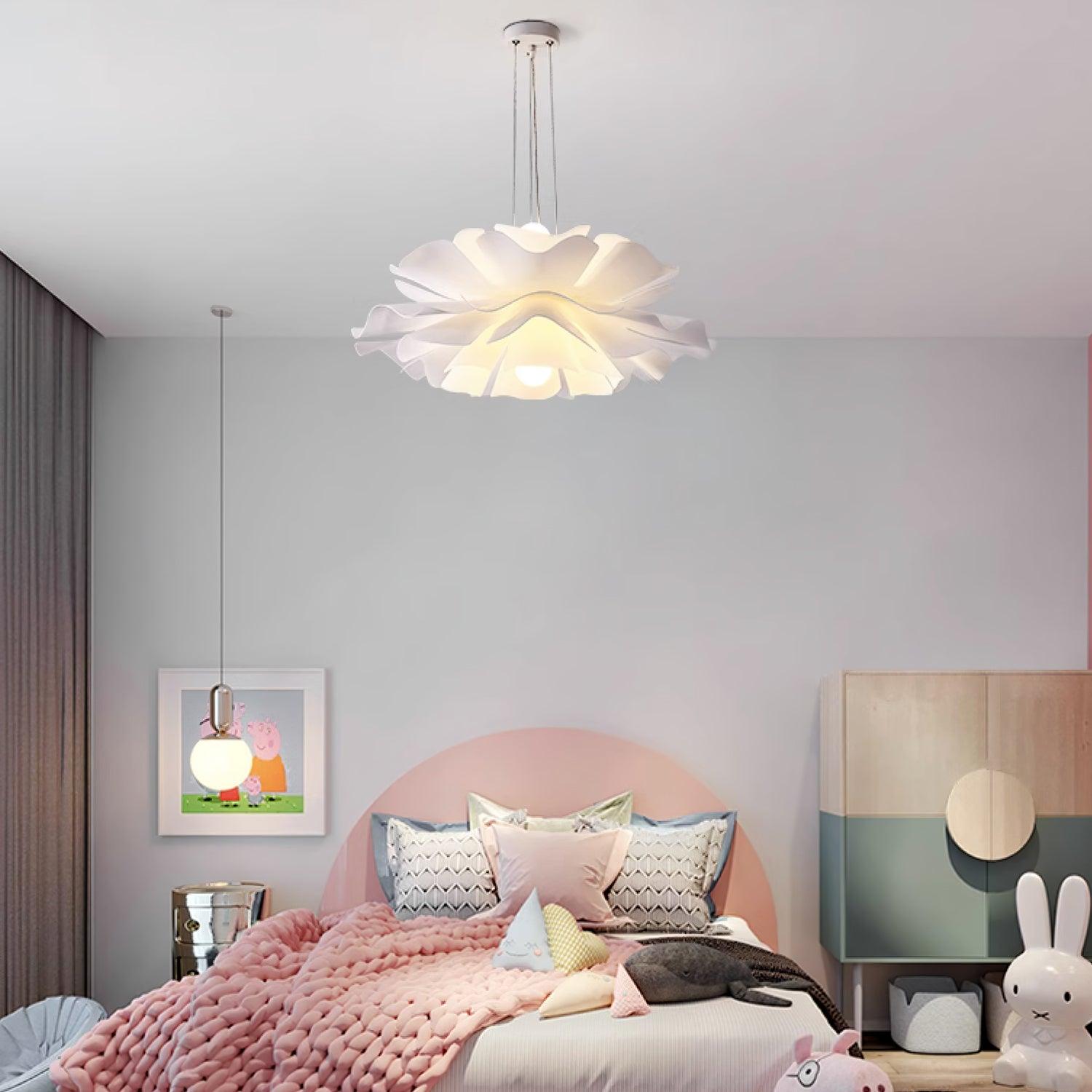 Modern Lotus Flower Pendant Light Fixture White Acrylic Petal Hanging Ceiling Lamp