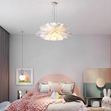 Modern Lotus Flower Pendant Light Fixture White Acrylic Petal Hanging Ceiling Lamp