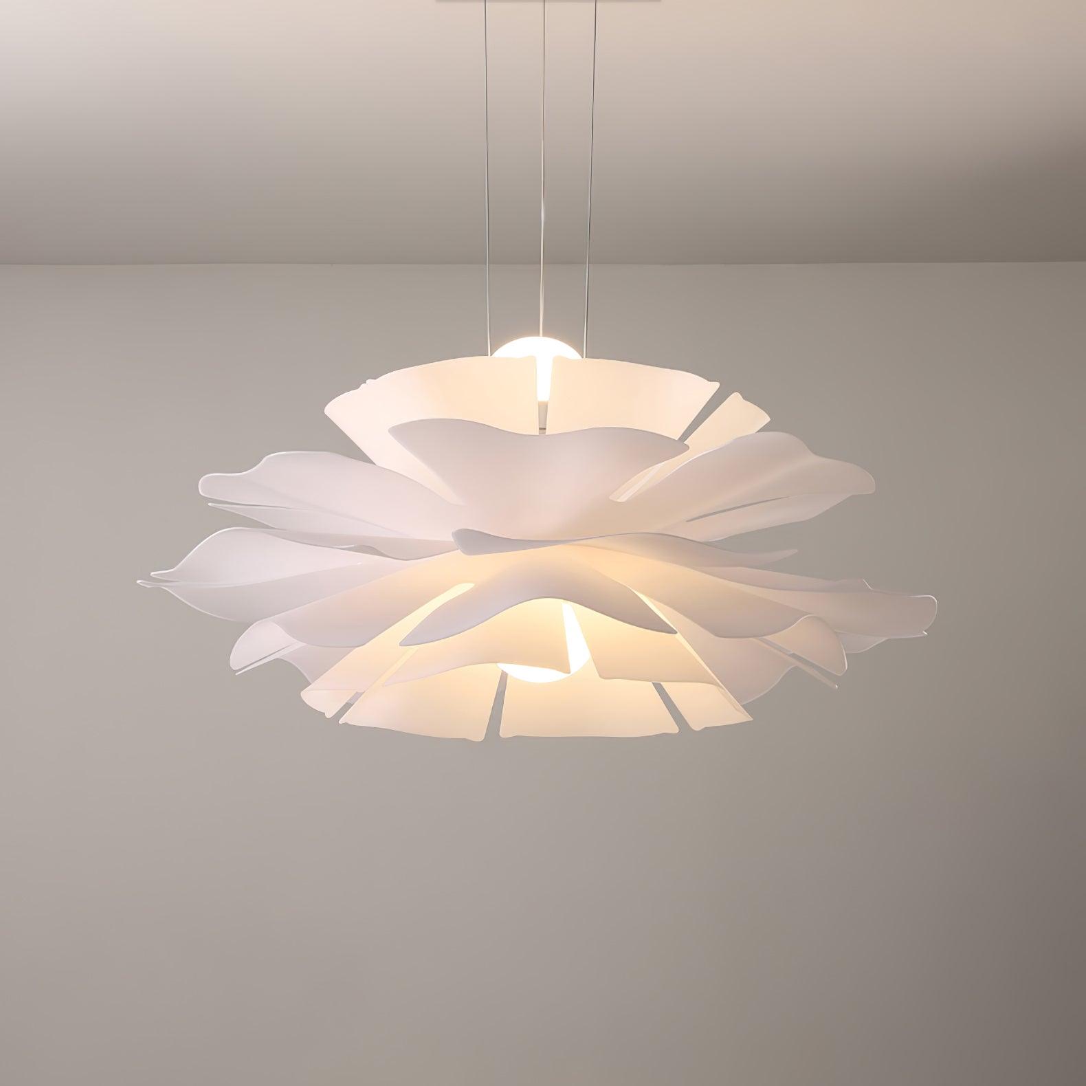 Modern Lotus Flower Pendant Light Fixture White Acrylic Petal Hanging Ceiling Lamp