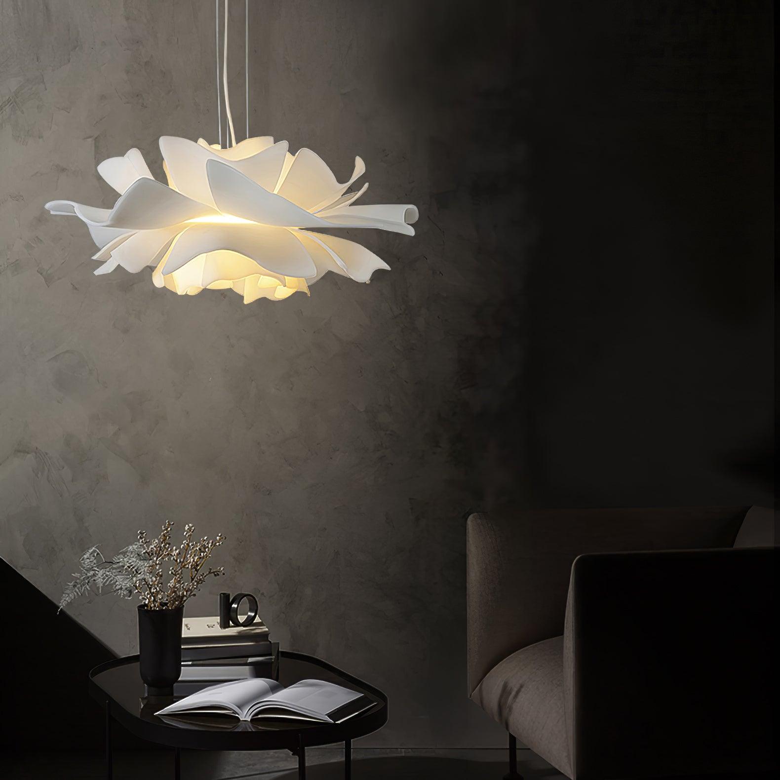 Modern Lotus Flower Pendant Light Fixture White Acrylic Petal Hanging Ceiling Lamp