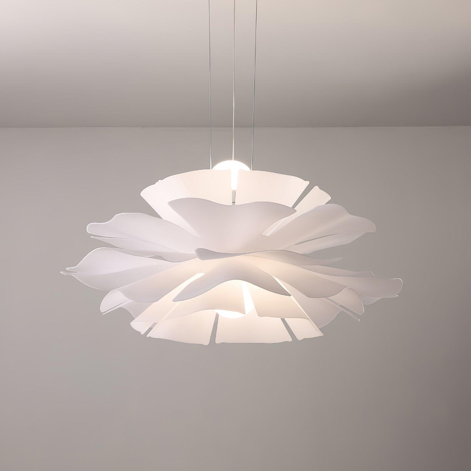 Modern Lotus Flower Pendant Light Fixture White Acrylic Petal Hanging Ceiling Lamp