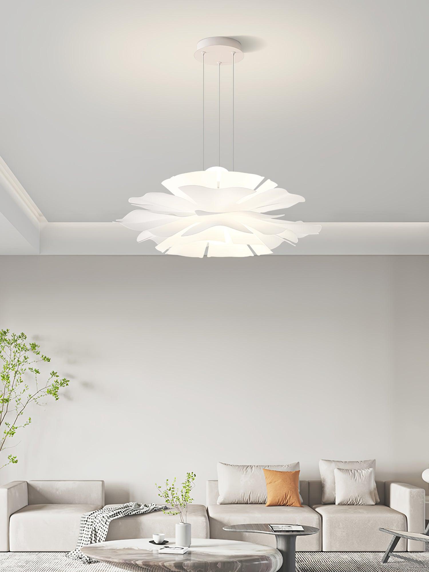 Modern Lotus Flower Pendant Light Fixture White Acrylic Petal Hanging Ceiling Lamp