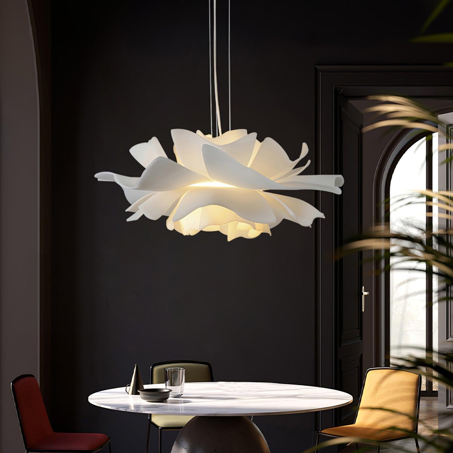 Modern Lotus Flower Pendant Light Fixture White Acrylic Petal Hanging Ceiling Lamp