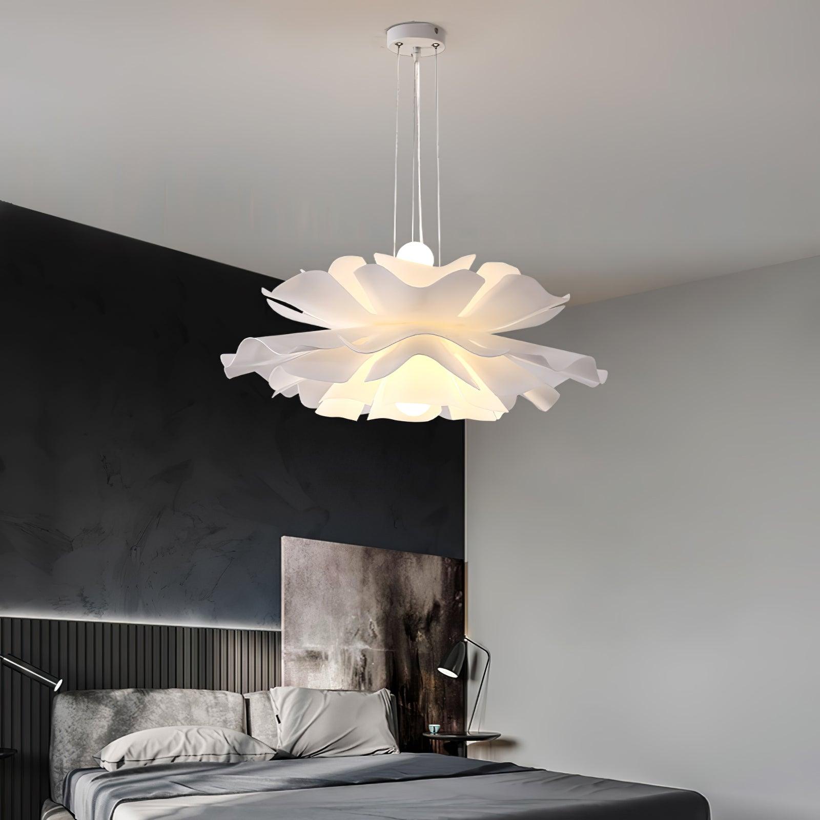 Modern Lotus Flower Pendant Light Fixture White Acrylic Petal Hanging Ceiling Lamp