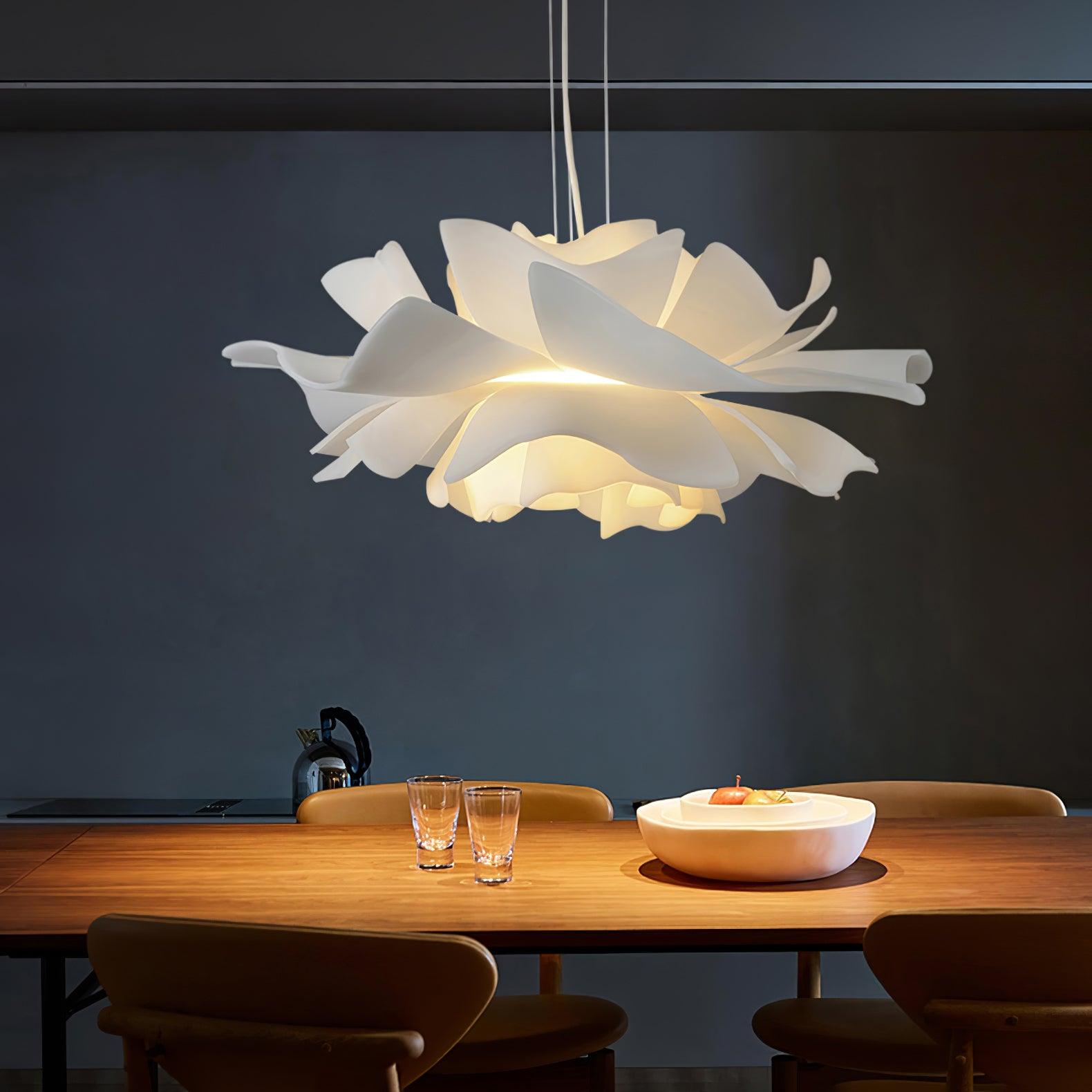 Modern Lotus Flower Pendant Light Fixture White Acrylic Petal Hanging Ceiling Lamp
