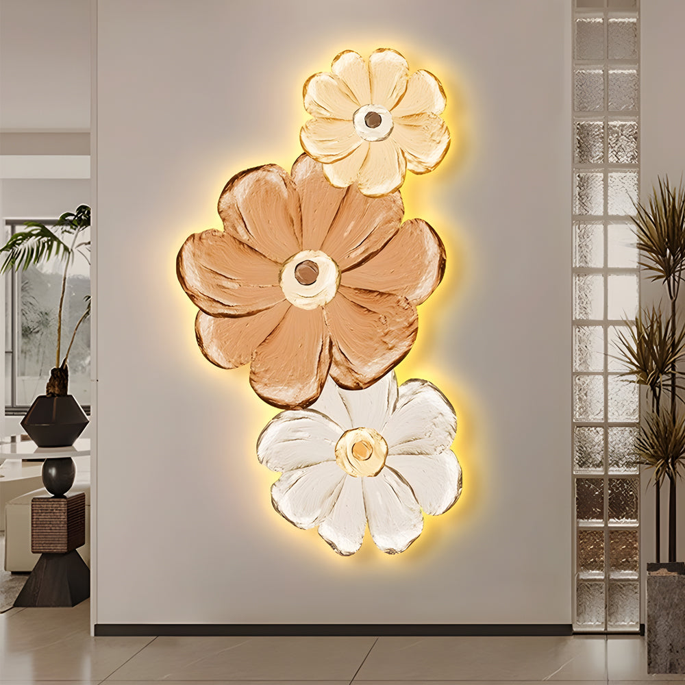 Modern Luminous Flower Plant LED Wall Art USB Powered Crystal Porcelain Painting for Living Room Decor