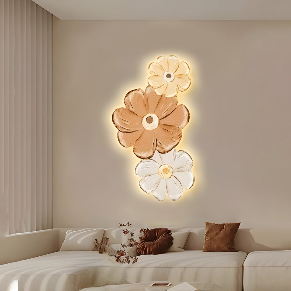 Modern Luminous Flower Plant LED Wall Art USB Powered Crystal Porcelain Painting for Living Room Decor