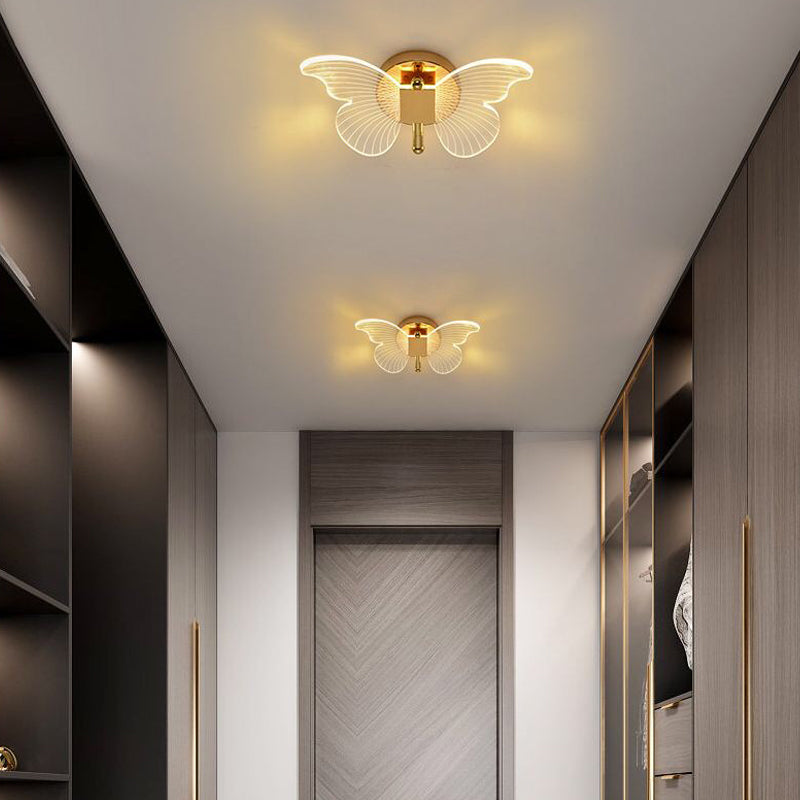 Modern Luxury Acrylic Butterfly LED Wall Sconce Three Step Dimming Gold Finish Light