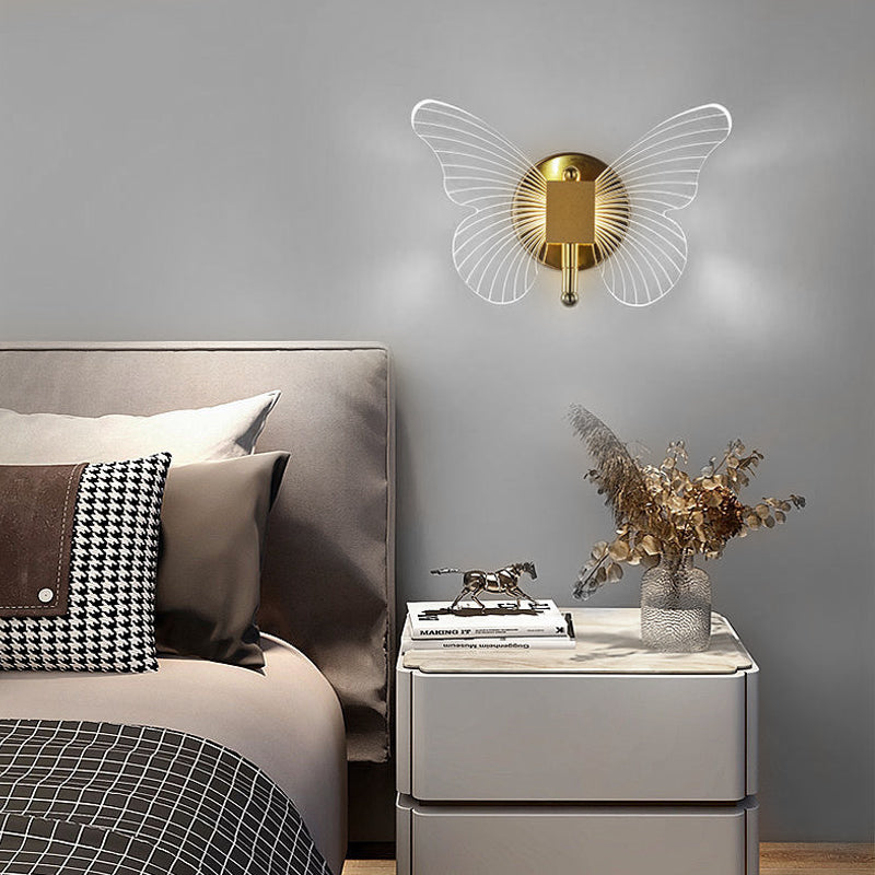 Modern Luxury Acrylic Butterfly LED Wall Sconce Three Step Dimming Gold Finish Light