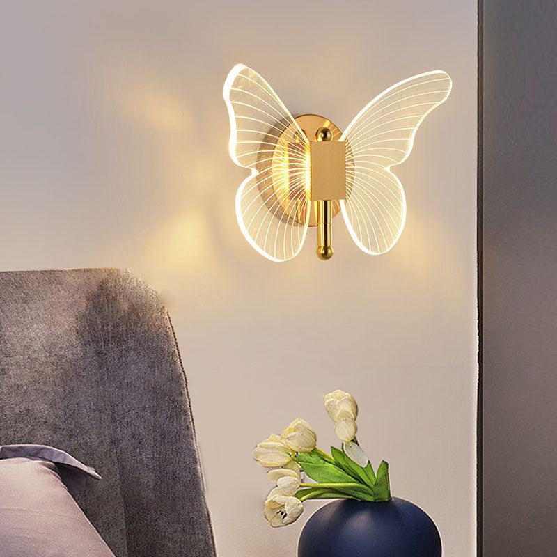 Modern Luxury Acrylic Butterfly LED Wall Sconce Three Step Dimming Gold Finish Light