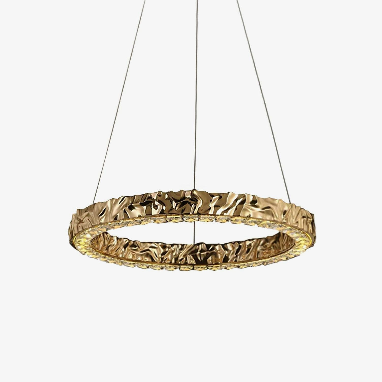 Modern Luxury Crystal LED Pendant Light with Brass Finish for Living Room and Dining Areas
