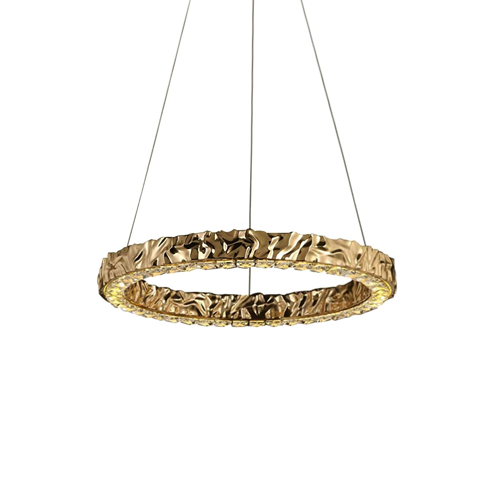 Modern Luxury Crystal LED Pendant Light with Brass Finish for Living Room and Dining Areas