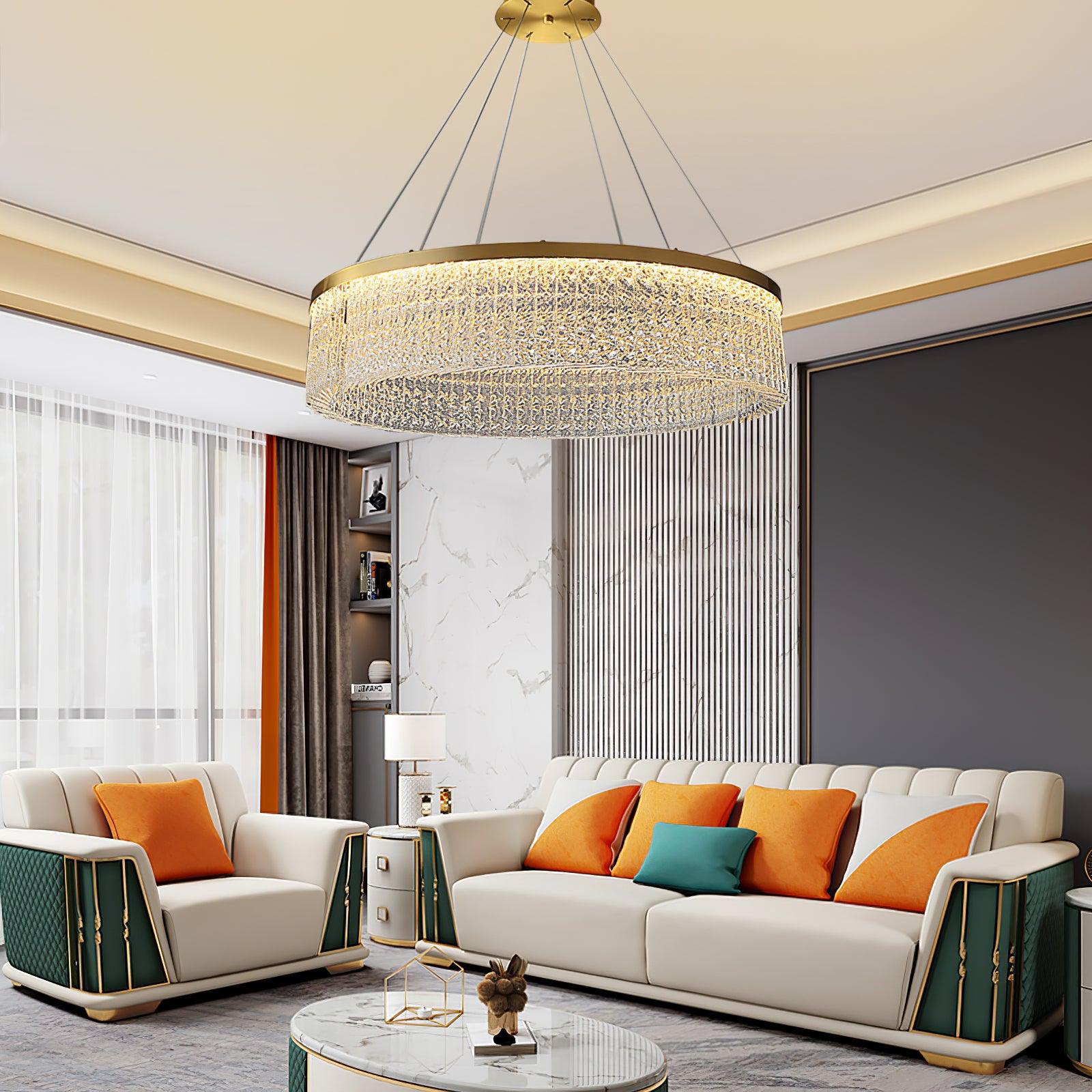 Modern Luxury Crystal Ring LED Chandelier with Stainless Steel Frame for Living Room